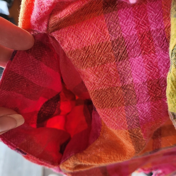 Ole & Halli Mixed Media Plaid Boho Shacket Frayed Hem M - Picture 5 of 8